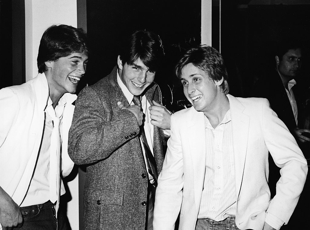 American actors Rob Lowe, Tom Cruise, and Emilio Estevez at the premiere screening of the TV movie, 'In The Custody of Strangers,' directed by Robert Greenwald, Beverly Hills, California, April 22, 1982.