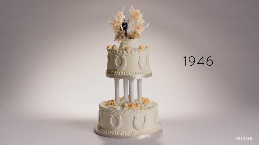 1946 wedding cake with bride and groom toppers