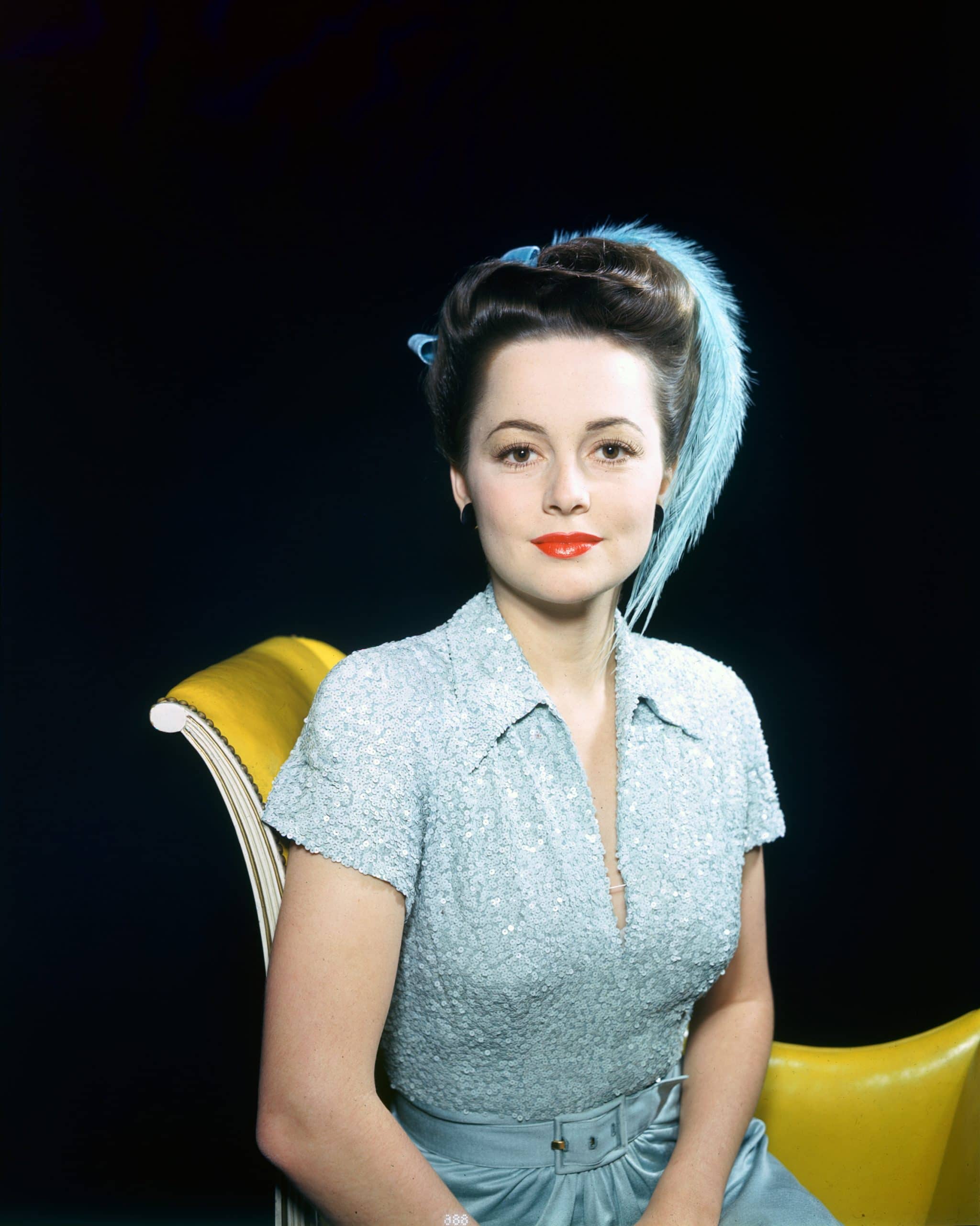 Olivia de Havilland young blue dress