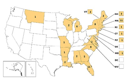 chart or EEE virus by state