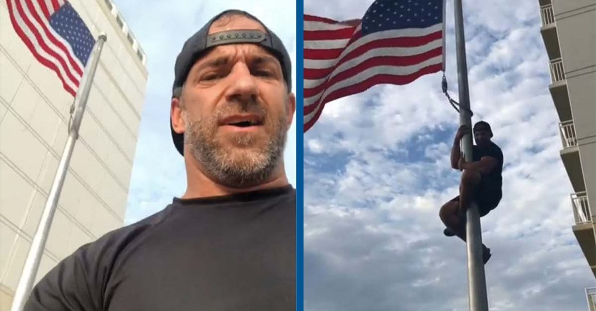 Veteran Climbs Flagpole To Fix American Flag At Navy SEAL Monument