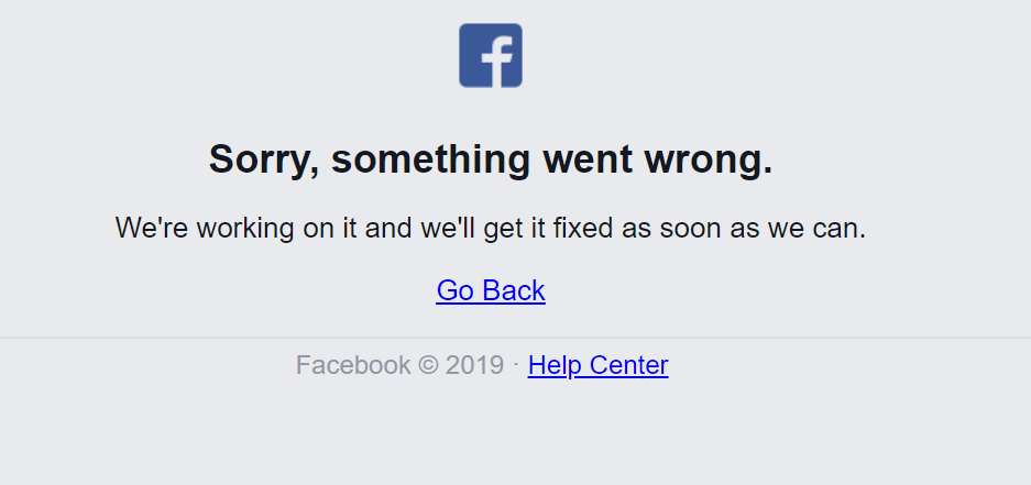 Facebook down message