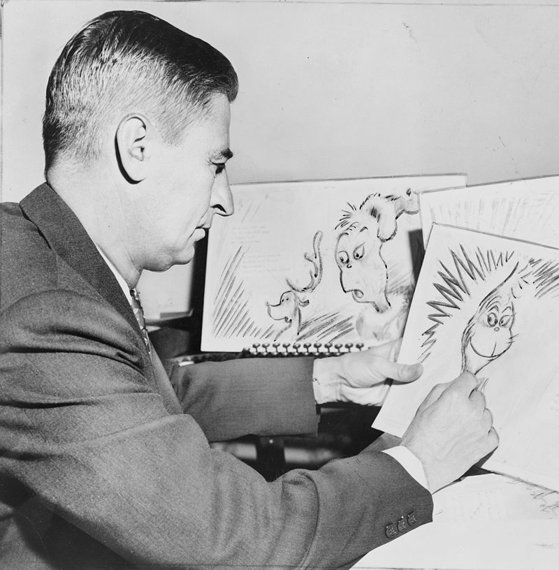 Dr. Seuss working on 'How the Grinch Stole Christmas' 