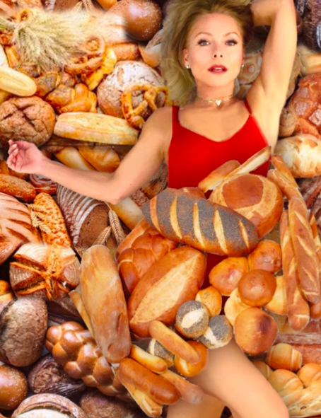 kelly ripa covered in loaves of bread