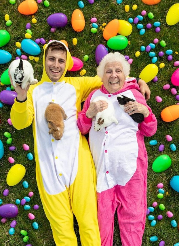 ross smith and his grandma easter costumes bunnies
