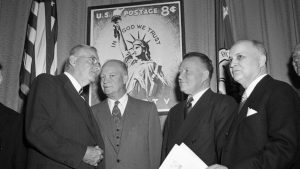 President Dwight D. Eisenhower urged Congress to add "under God" in response to state-sanctioned atheism in the Soviet Union