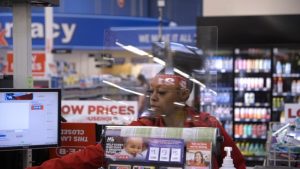 Checkout lanes shall now have a sneeze guard to protect employees and shoppers when they can't be six feet apart