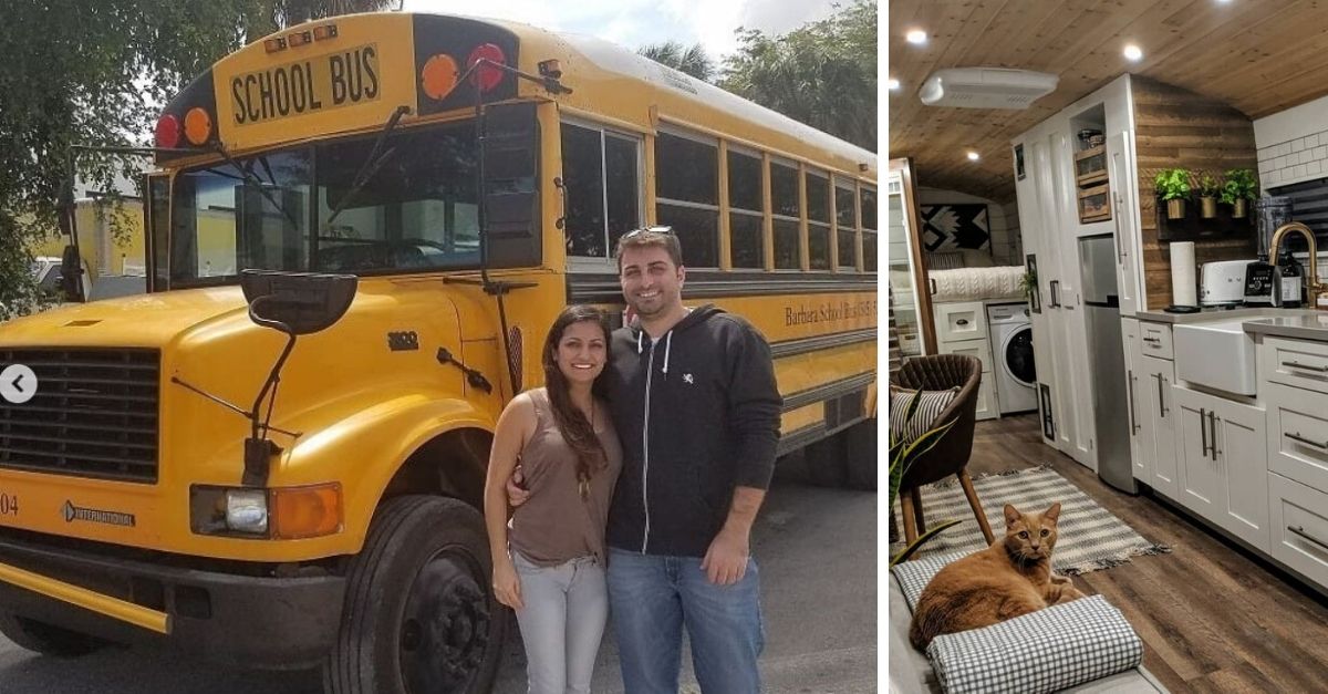 Couple transforms school bus into beautiful tiny home