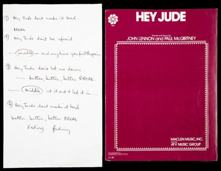 handwritten hey jude lyrics paul mccartney