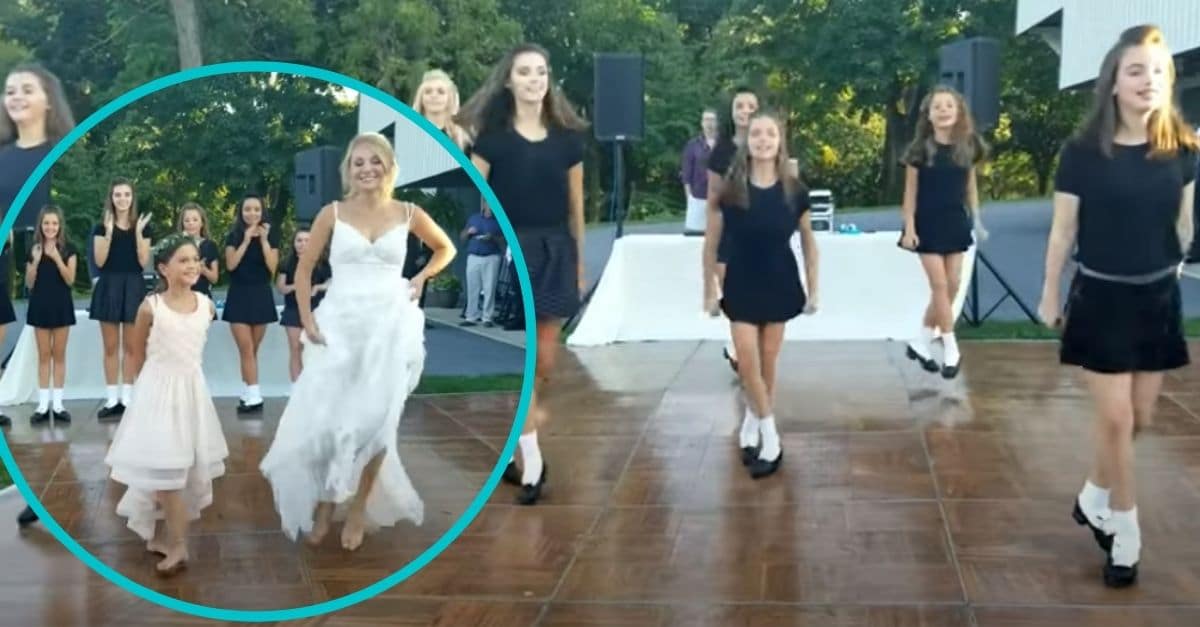 irish step dance team joins bride at wedding for performance