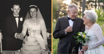 couple celebrates 60th anniversary in old wedding attire